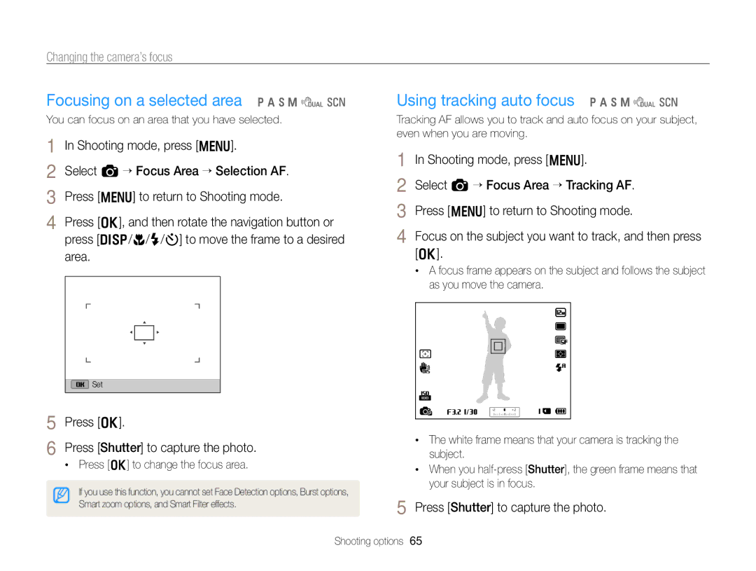 Samsung EC-WB750ZBPBUS user manual Using tracking auto focus p a h M d s, Press o to change the focus area 