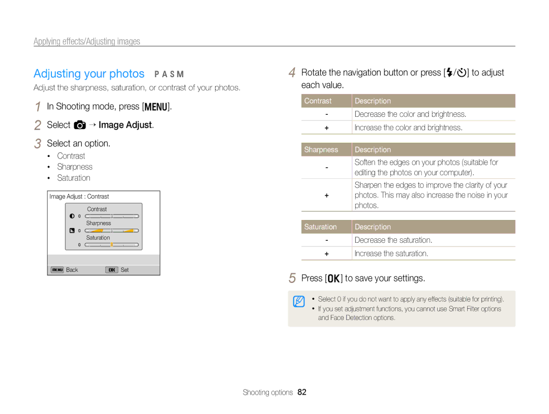 Samsung EC-WB750ZBPBUS user manual Adjusting your photos p a h M, Shooting mode, press m Select a “ Image Adjust 