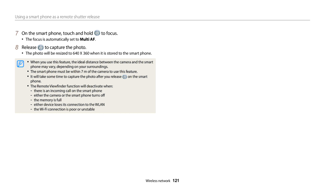 Samsung ECWB800FFPRUS, EC-WB800FBPRUS user manual On the smart phone, touch and hold to focus, Release to capture the photo 