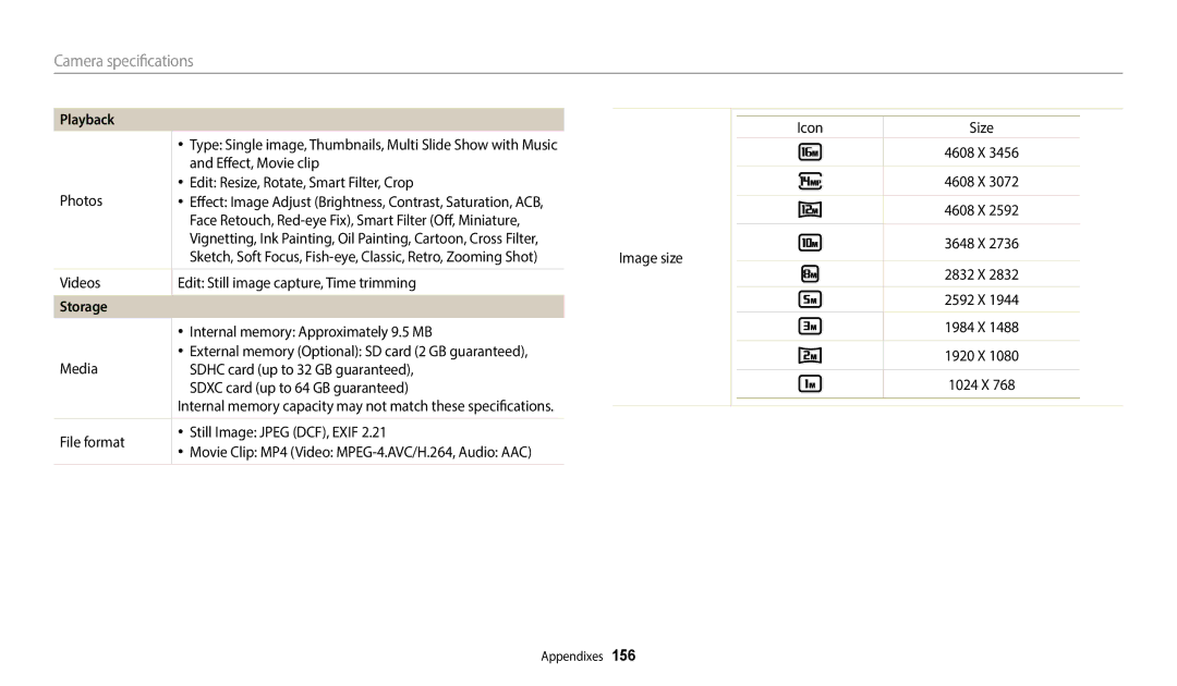 Samsung EC-WB800FBPBUS, EC-WB800FBPRUS, ECWB800FFPRUS, EC-WB800FBPWUS, WB800F White user manual Storage 