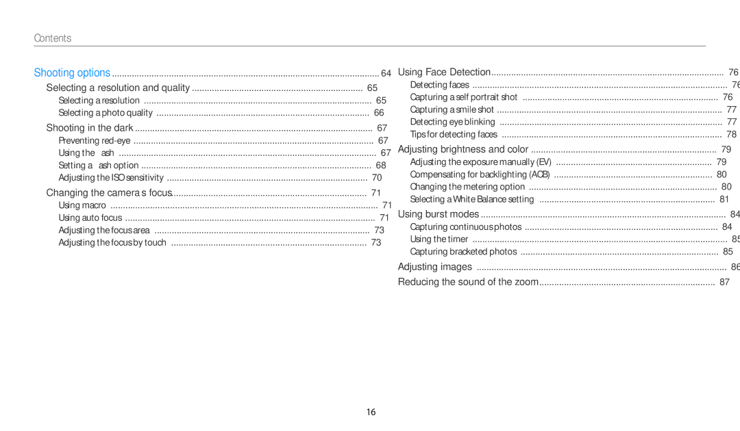 Samsung WB800F White, EC-WB800FBPRUS, EC-WB800FBPBUS, ECWB800FFPRUS, EC-WB800FBPWUS user manual Contents 