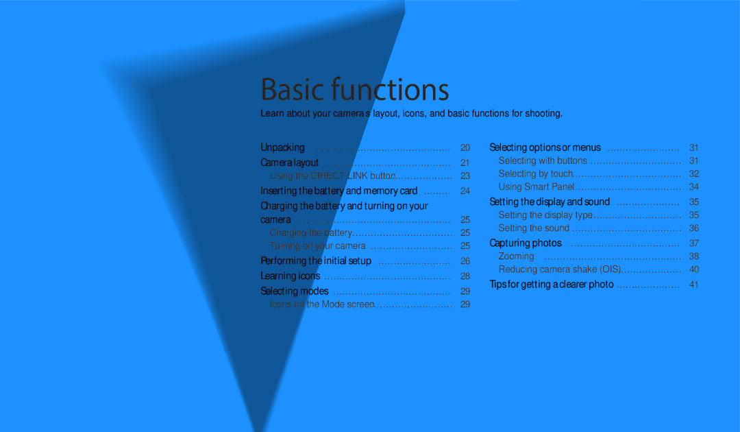 Samsung ECWB800FFPRUS, EC-WB800FBPRUS, EC-WB800FBPBUS user manual Basic functions, Inserting the battery and memory card ……… 