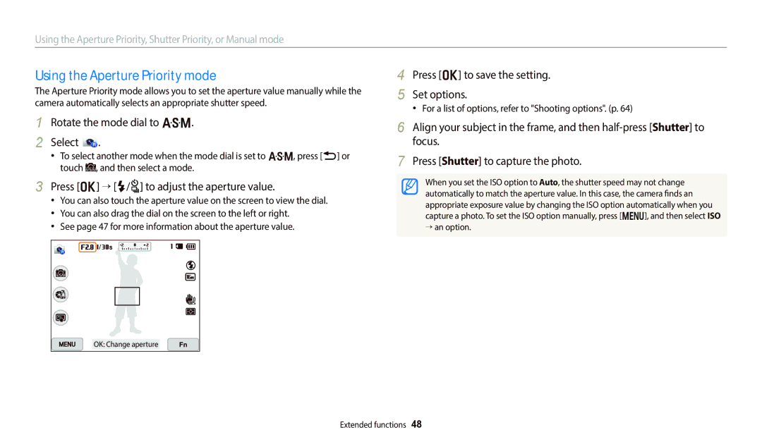 Samsung EC-WB800FBPBUS, EC-WB800FBPRUS, ECWB800FFPRUS Using the Aperture Priority mode, Rotate the mode dial to G Select 