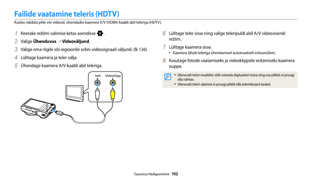 Samsung EC-WB800FFPWE2, EC-WB800FBPWE2, EC-WB700ZBPBE2 manual Failide vaatamine teleris Hdtv, Valige Ühenduvus “ Videoväljund 