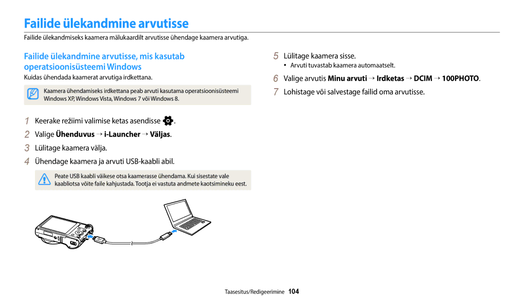 Samsung EC-WB800FBPWE2, EC-WB700ZBPBE2 manual Failide ülekandmine arvutisse, Valige Ühenduvus “ i-Launcher “ Väljas 