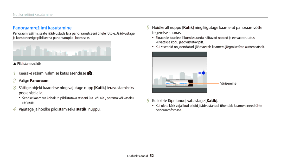 Samsung EC-WB800FFPWE2, EC-WB800FBPWE2 Panoraamrežiimi kasutamine, Kui olete lõpetanud, vabastage Katik, Pildistamisnäidis 