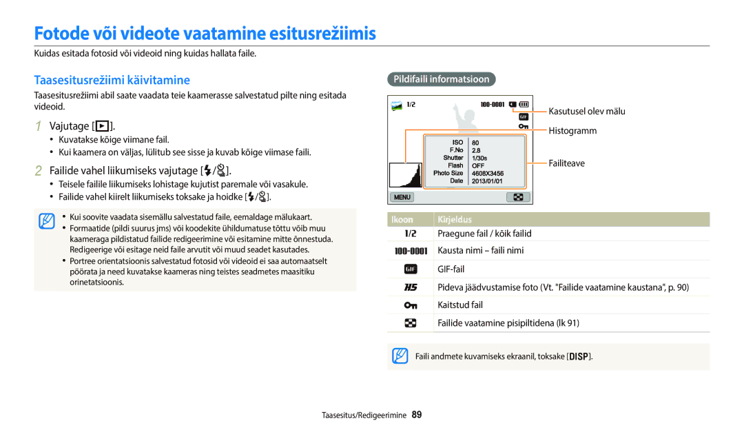 Samsung EC-WB800FBPWE2 manual Fotode või videote vaatamine esitusrežiimis, Taasesitusrežiimi käivitamine, Vajutage P 