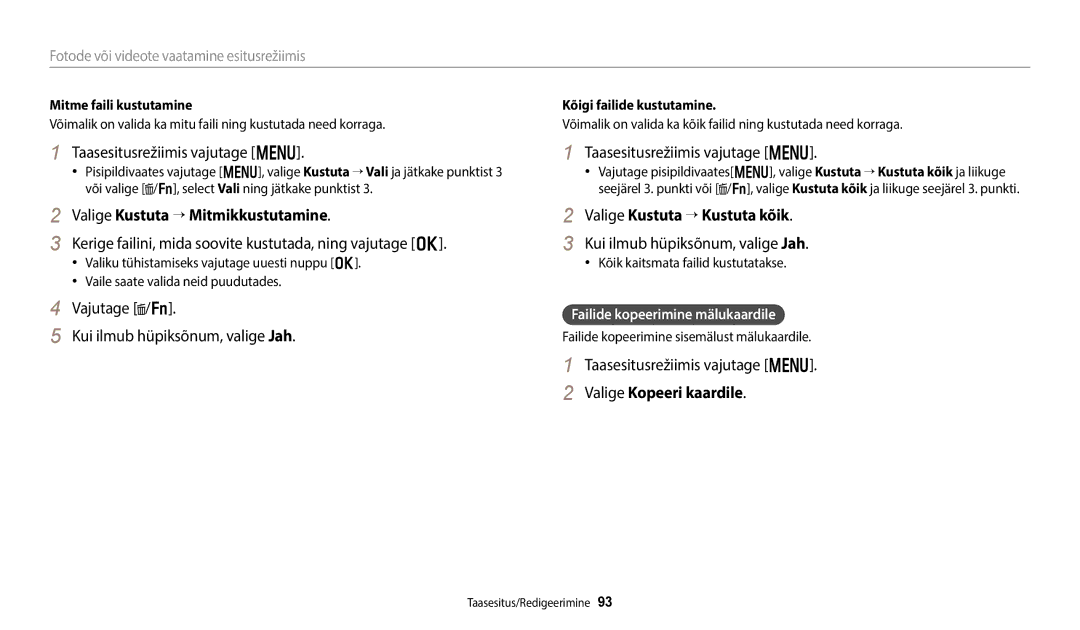 Samsung EC-WB800FFPBE2 manual Valige Kustuta “ Mitmikkustutamine, Valige Kustuta “ Kustuta kõik, Valige Kopeeri kaardile 