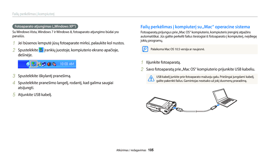 Samsung EC-WB700ZBPBE2, EC-WB800FBPWE2 manual Failų perkėlimas į kompiuterį su„Mac operacine sistema, Išjunkite fotoaparatą 