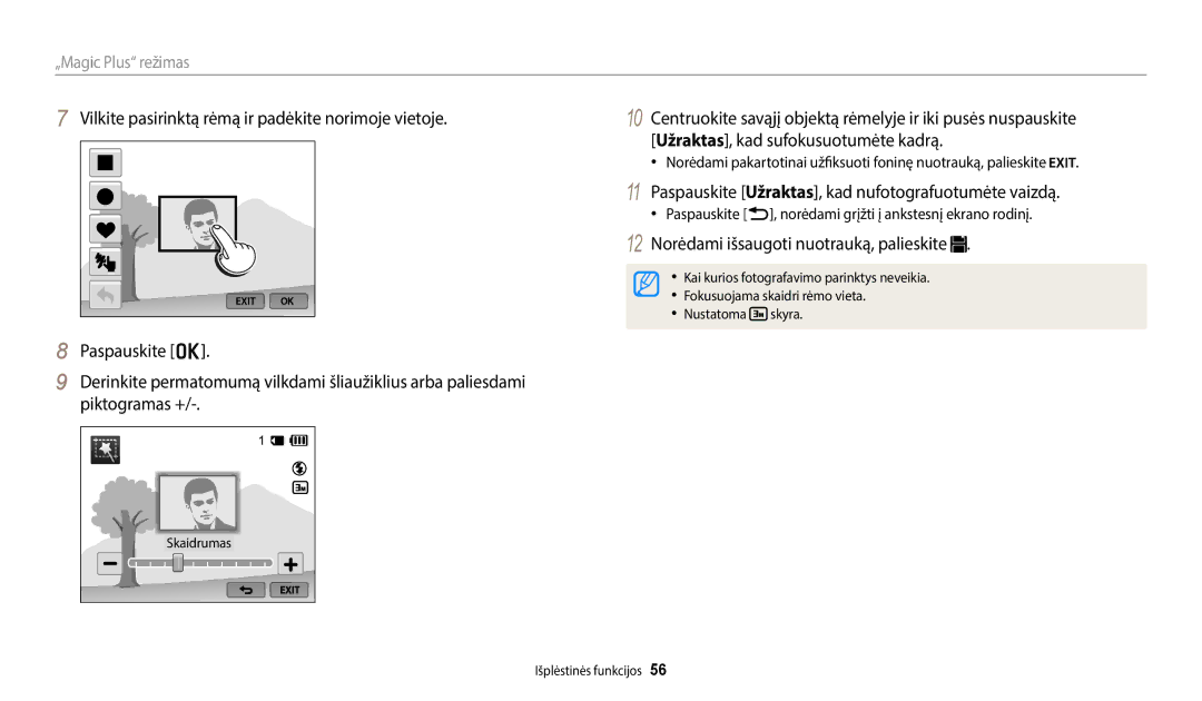 Samsung EC-WB800FBPBE2 Paspauskite Užraktas, kad nufotografuotumėte vaizdą, 12 Norėdami išsaugoti nuotrauką, palieskite 