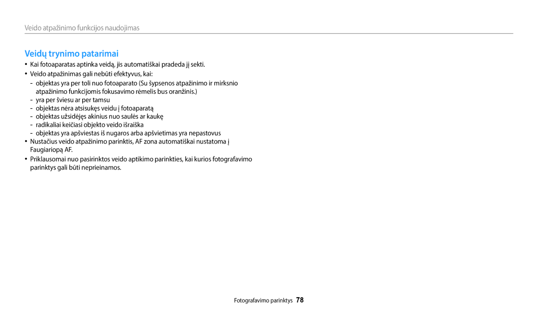 Samsung EC-WB800FFPBE2, EC-WB800FBPWE2, EC-WB700ZBPBE2, EC-WB800FBPBE2, EC-WB800FFPWE2 manual Veidų trynimo patarimai 