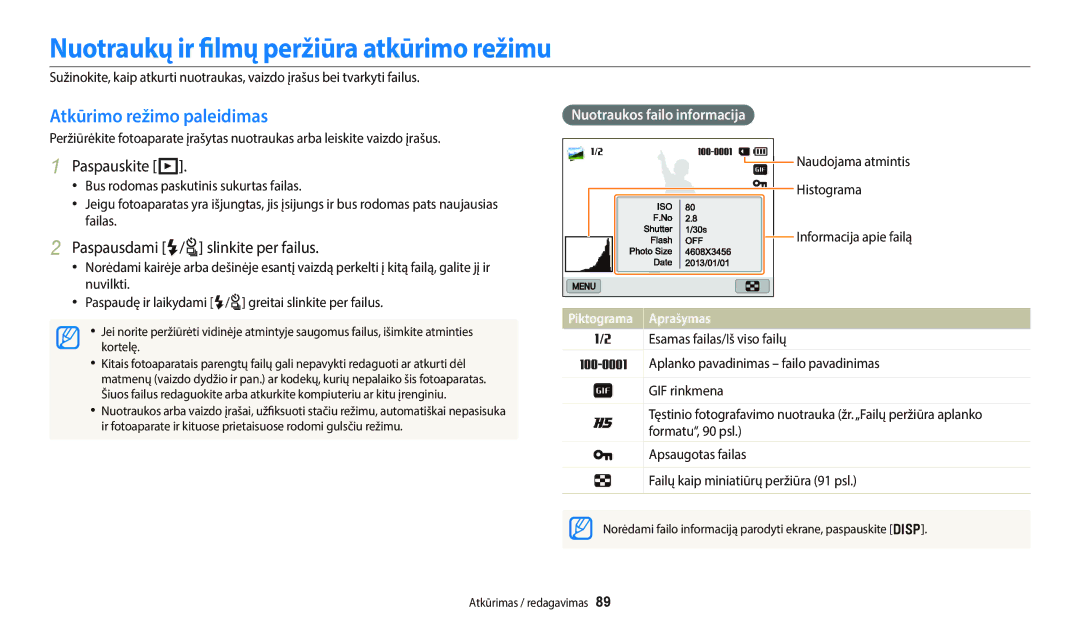 Samsung EC-WB800FBPWE2 manual Nuotraukų ir filmų peržiūra atkūrimo režimu, Atkūrimo režimo paleidimas, Paspauskite P 