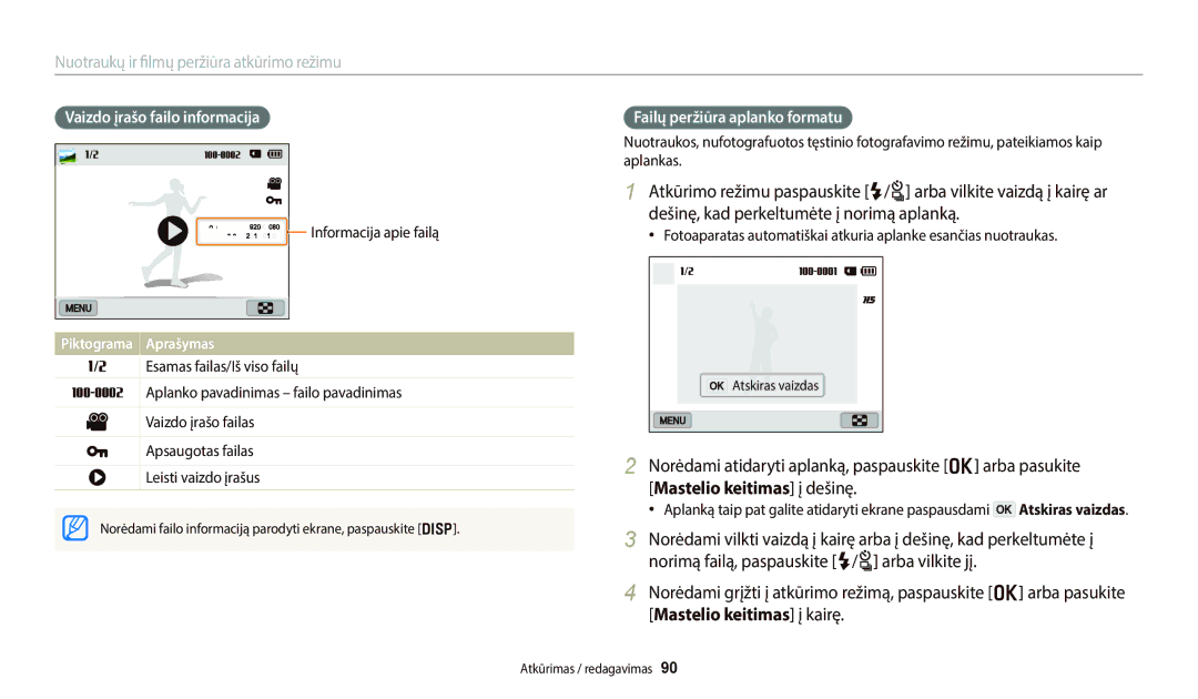 Samsung EC-WB700ZBPBE2 manual Vaizdo įrašo failo informacija, Failų peržiūra aplanko formatu, Informacija apie failą 