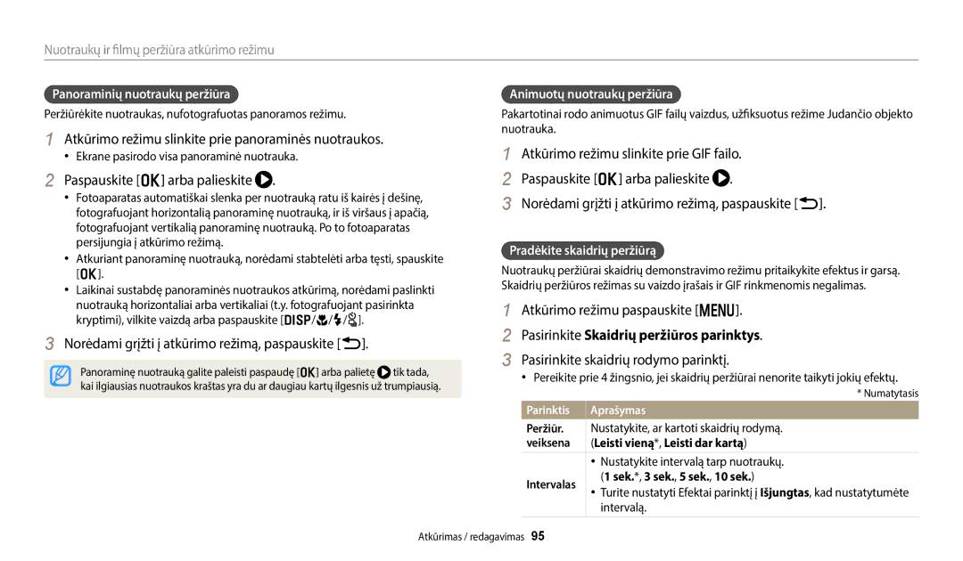 Samsung EC-WB700ZBPBE2, EC-WB800FBPWE2 Atkūrimo režimu slinkite prie panoraminės nuotraukos, Paspauskite o arba palieskite 