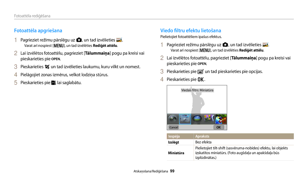 Samsung EC-WB800FBPWE2 Fotoattēla apgriešana, Viedo filtru efektu lietošana, Pielietojiet fotoattēliem īpašus efektus 