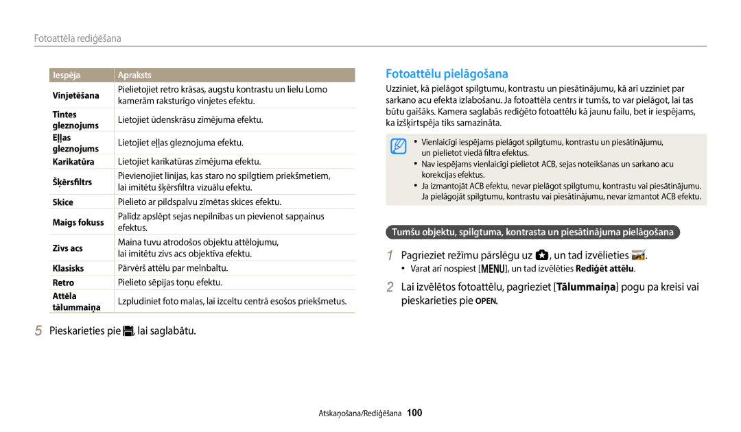 Samsung EC-WB700ZBPBE2, EC-WB800FBPWE2, EC-WB800FBPBE2, EC-WB800FFPWE2 manual Fotoattēlu pielāgošana, Pieskarieties pie 