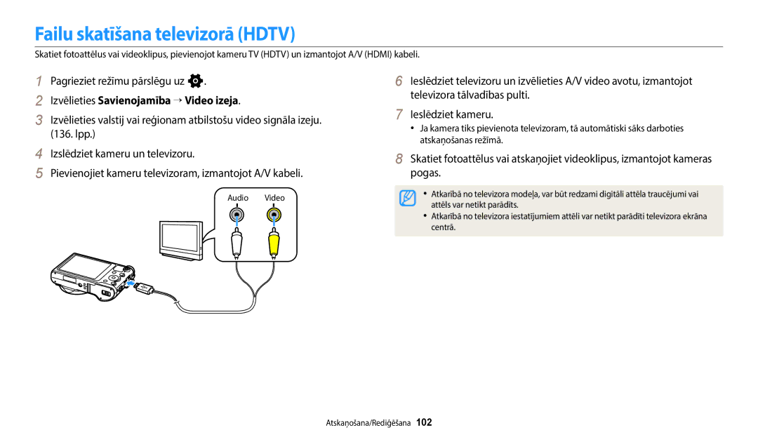 Samsung EC-WB800FFPWE2, EC-WB800FBPWE2 manual Failu skatīšana televizorā Hdtv, Izvēlieties Savienojamība “ Video izeja 