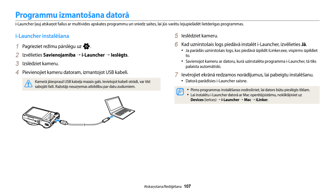 Samsung EC-WB800FFPWE2 manual Programmu izmantošana datorā, Launcher instalēšana, Datorā parādīsies i-Launcher saīsne 