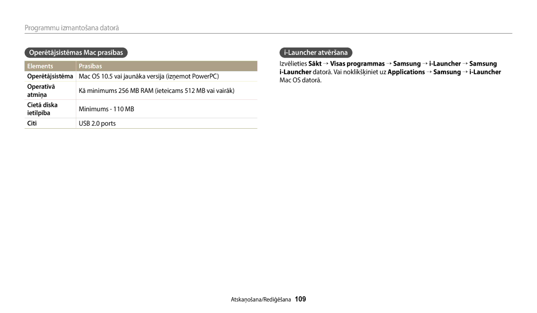 Samsung EC-WB800FBPWE2, EC-WB700ZBPBE2, EC-WB800FBPBE2, EC-WB800FFPWE2 Operētājsistēmas Mac prasības, Launcher atvēršana 