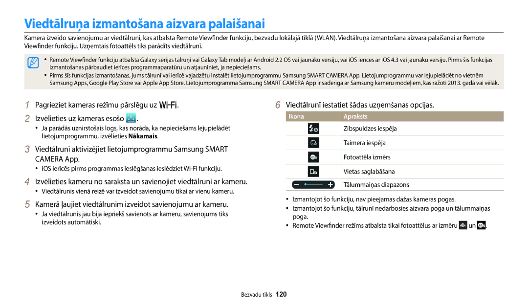 Samsung EC-WB700ZBPBE2 manual Viedtālruņa izmantošana aizvara palaišanai, Viedtālrunī iestatiet šādas uzņemšanas opcijas 