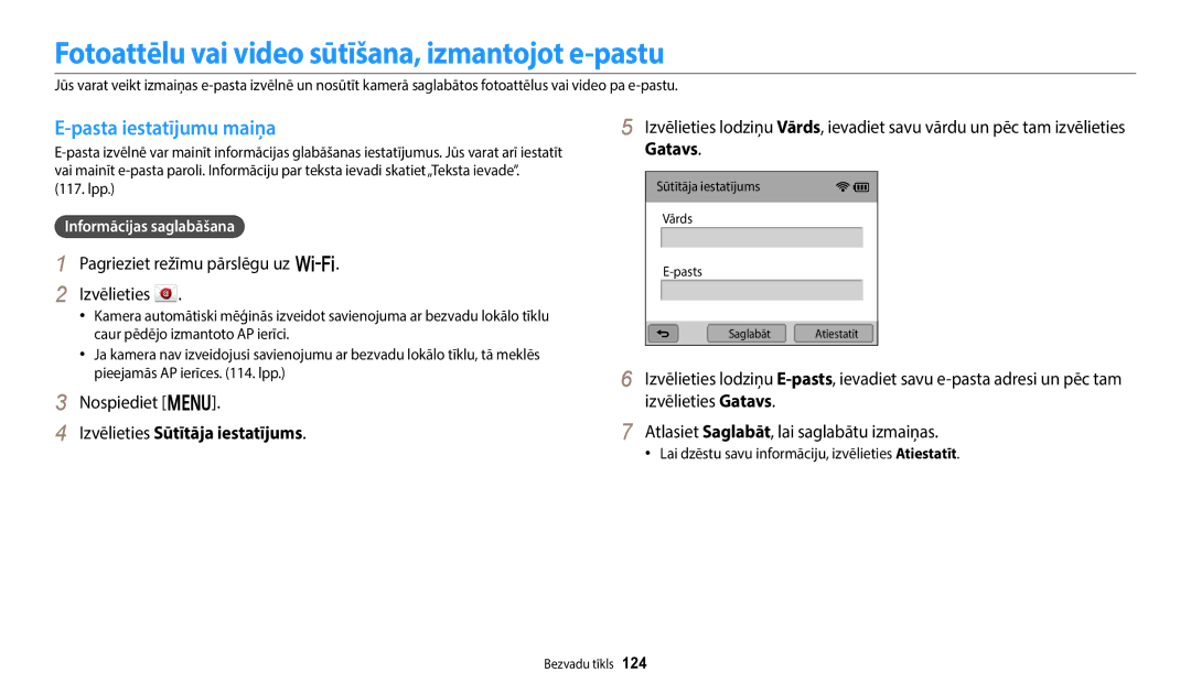 Samsung EC-WB800FBPWE2, EC-WB700ZBPBE2 Fotoattēlu vai video sūtīšana, izmantojot e-pastu, Izvēlieties Sūtītāja iestatījums 