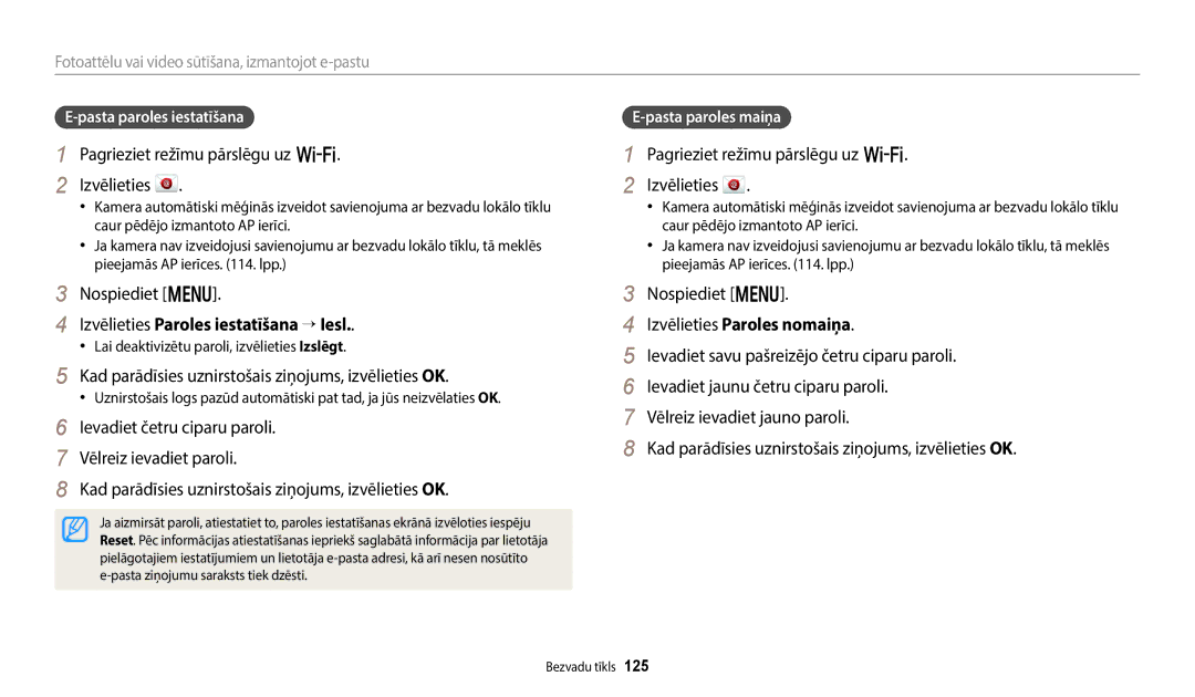 Samsung EC-WB700ZBPBE2 manual Izvēlieties Paroles iestatīšana “ Iesl, Kad parādīsies uznirstošais ziņojums, izvēlieties OK 