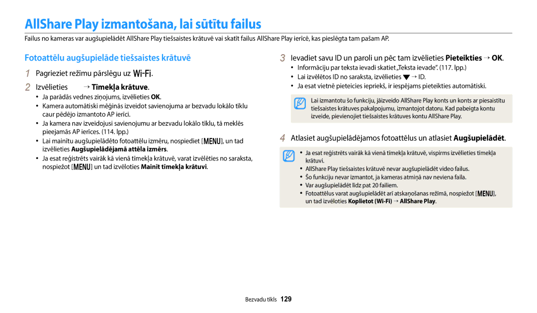 Samsung EC-WB800FBPWE2 manual AllShare Play izmantošana, lai sūtītu failus, Fotoattēlu augšupielāde tiešsaistes krātuvē 