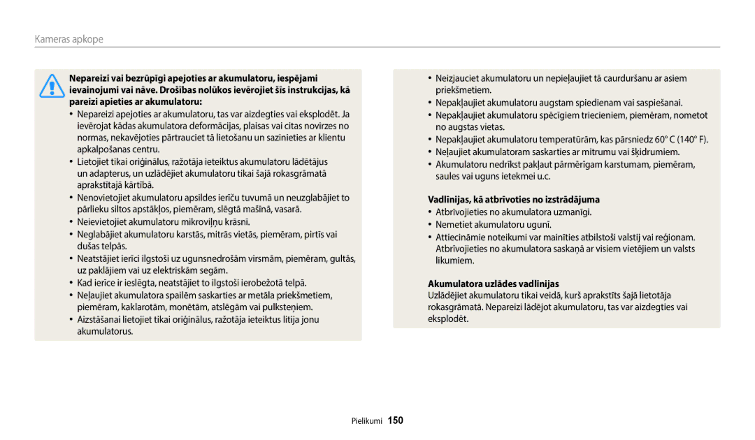 Samsung EC-WB700ZBPBE2, EC-WB800FBPWE2 manual Vadlīnijas, kā atbrīvoties no izstrādājuma, Akumulatora uzlādes vadlīnijas 