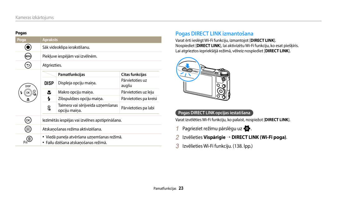 Samsung EC-WB800FFPBE2 Pogas Direct Link izmantošana, Pagrieziet režīmu pārslēgu uz n, Izvēlieties Wi-Fi funkciju . lpp 