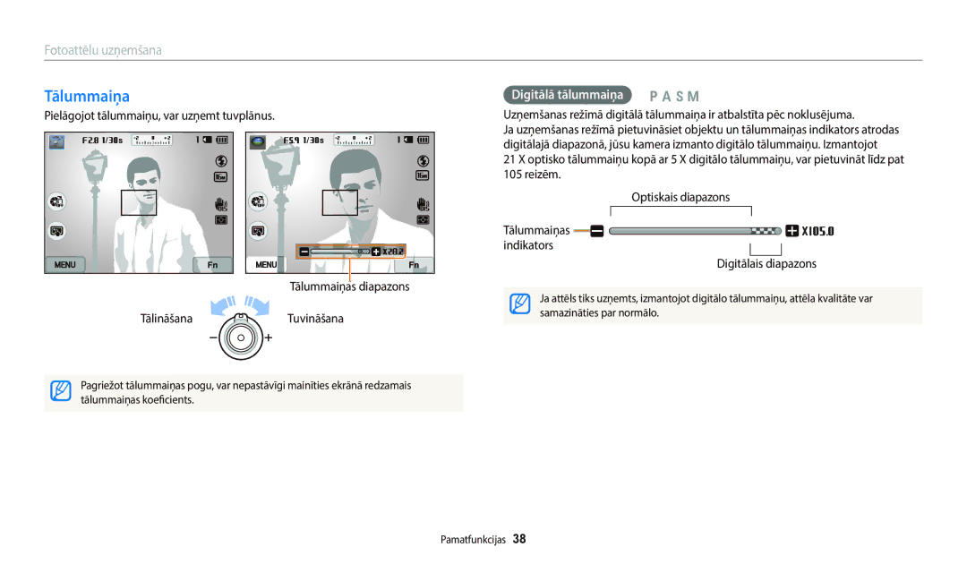 Samsung EC-WB800FFPBE2, EC-WB800FBPWE2, EC-WB700ZBPBE2, EC-WB800FBPBE2 manual Tālummaiņa, Digitālā tālummaiņa p a h M 