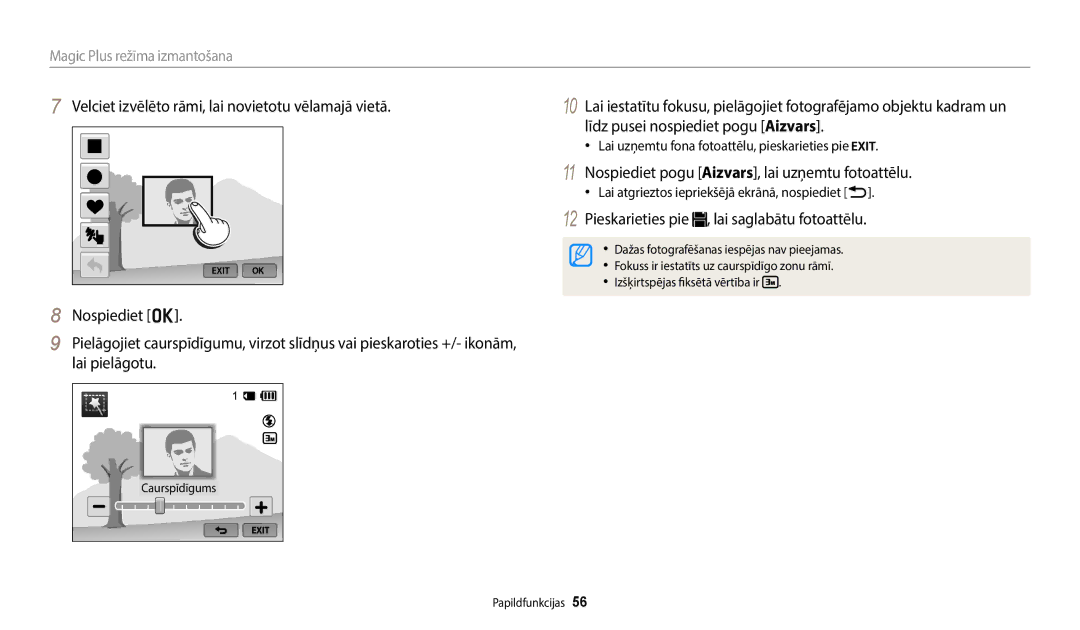 Samsung EC-WB800FBPBE2 Lai uzņemtu fona fotoattēlu, pieskarieties pie, Lai atgrieztos iepriekšējā ekrānā, nospiediet b 