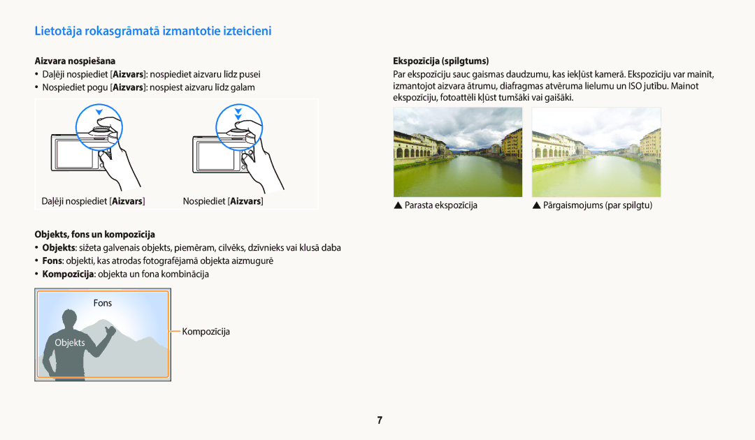 Samsung EC-WB800FFPWE2 Lietotāja rokasgrāmatā izmantotie izteicieni, Aizvara nospiešana, Objekts, fons un kompozīcija 