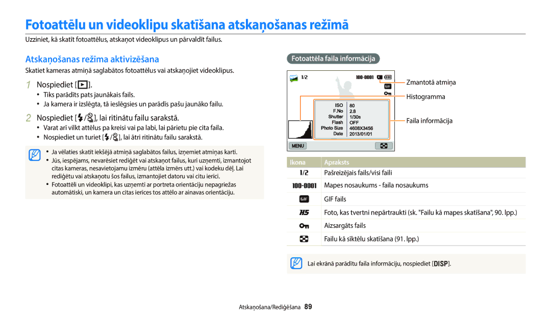 Samsung EC-WB800FBPWE2 manual Fotoattēlu un videoklipu skatīšana atskaņošanas režīmā, Atskaņošanas režīma aktivizēšana 