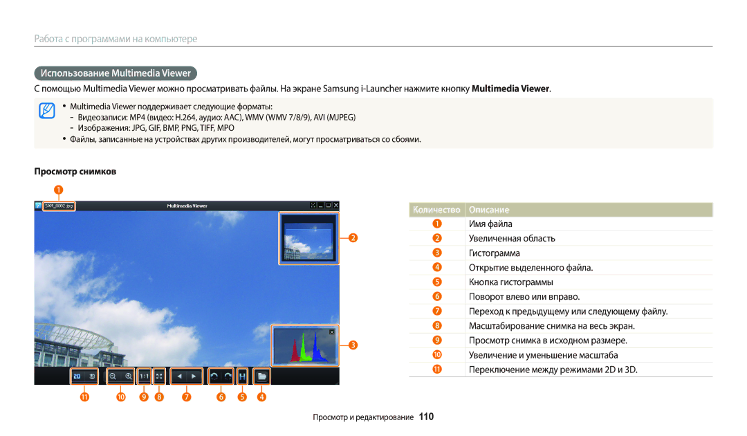 Samsung EC-WB800FFPWE2, EC-WB800FBPWE2, EC-WB700ZBPBE2 manual Использование Multimedia Viewer, Просмотр снимков, Имя файла 