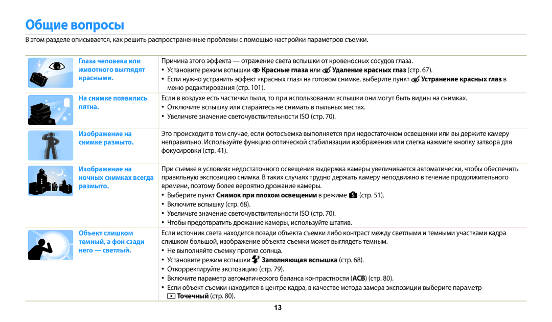 Samsung EC-WB800FBPBE2, EC-WB800FBPWE2, EC-WB700ZBPBE2, EC-WB800FFPWE2, EC-WB800FFPBE2, EC-WB800FFPWRU manual Общие вопросы 