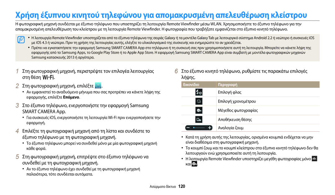 Samsung EC-WB800FBPBE3, EC-WB800FFPBE3 manual Επιλογή φλας, Επιλογή χρονομέτρου, Μέγεθος φωτογραφίας, Αποθήκευση θέσης 