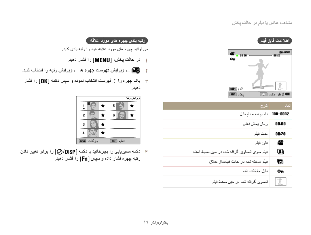 Samsung EC-WB850FBPBKE manual مشاهده عکس يا فيلم در حالت پخش, ديهد راشف ار سپس و هداد راشف هرهچ هبتر, مليف لياف تاعلاطا 