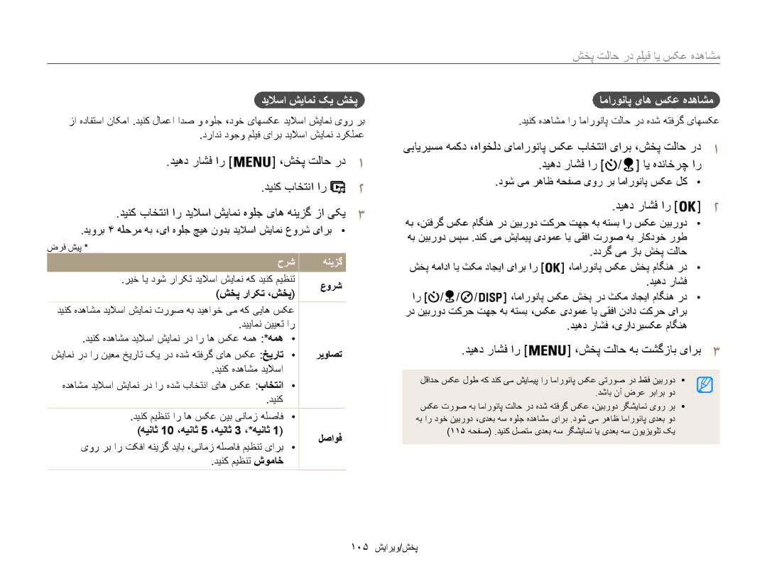 Samsung EC-WB850FBPBKE manual ديهد راشف ار / اي هدناخرچ ار, دیهد راشف ار ،شخپ تلاح هب تشگزاب یارب3, دیلاسا شیامن کي شخپ 