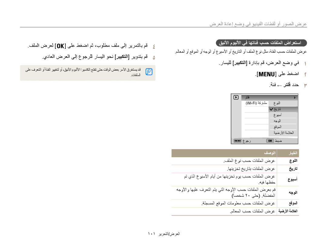 Samsung EC-WB850FBPBAE راسيلل ريبكتلا ةرادإب مق ،ضرعلا عضو يف1 ىلع طغضا2, قينلأا موبللأا يف اهتائف بسح تافلملا ضارعتسا 