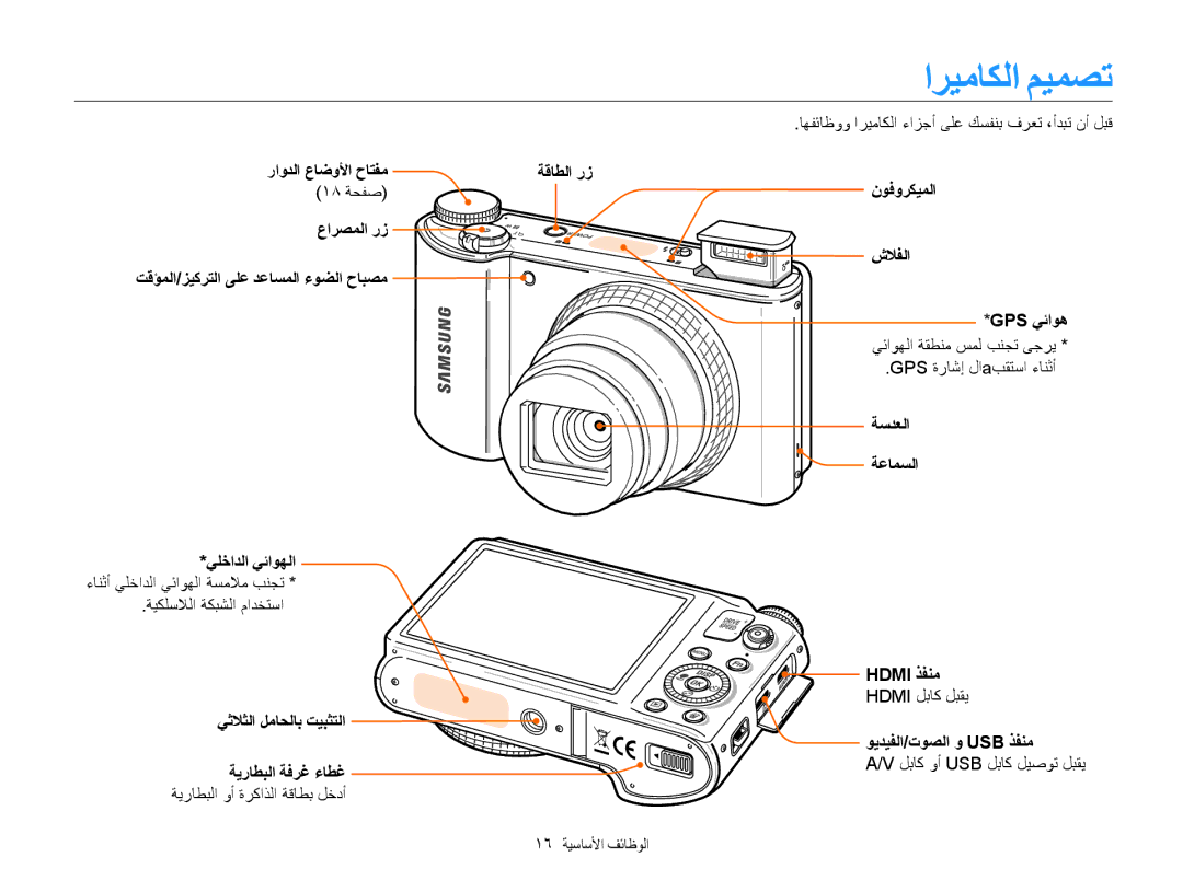 Samsung EC-WB850FBDBAE اريماكلا ميمصت, اهفئاظوو اريماكلا ءازجأ ىلع كسفنب فرعت ،أدبت نأ لبق, راودلا عاضولأا حاتفم, 18 ةحفص 