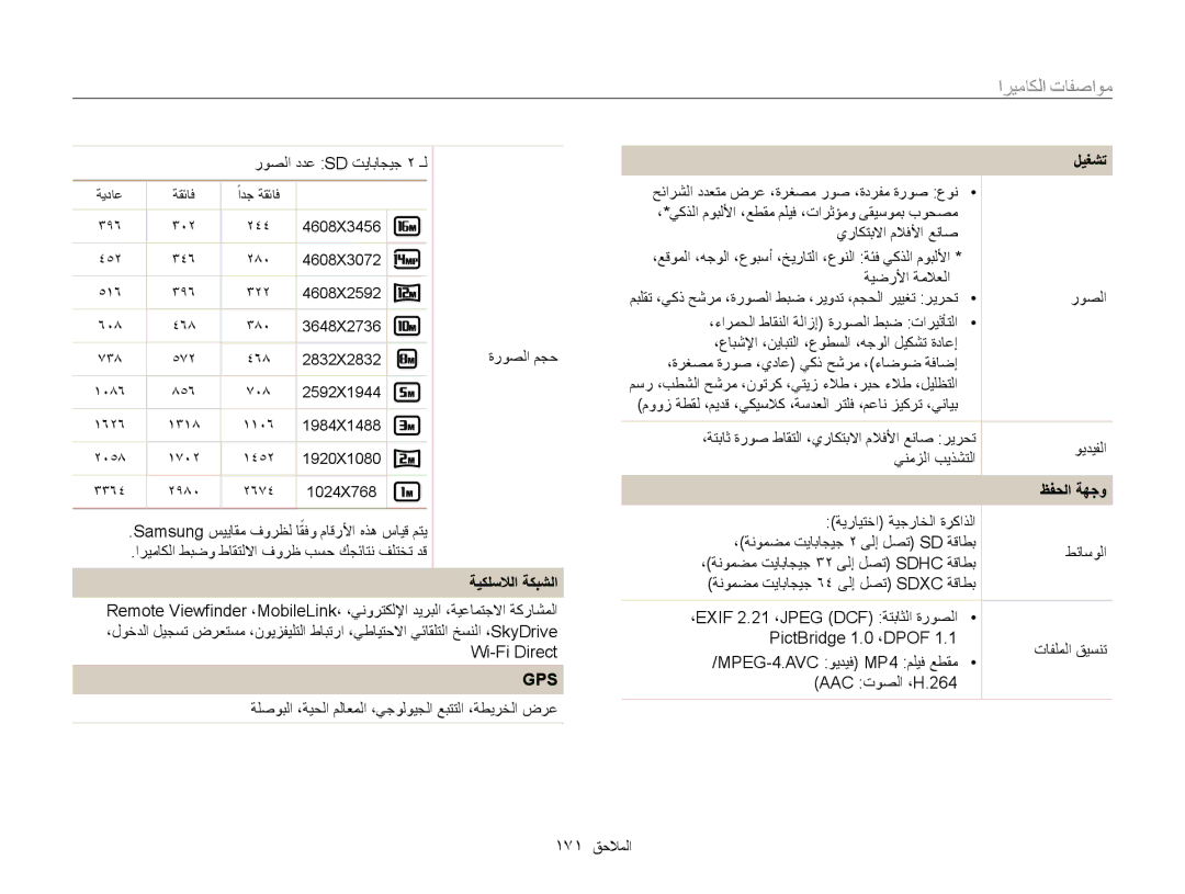 Samsung EC-WB850FBPBKE روصلا ددع SD تياباجيج 2 ـل, ةيكلسلالا ةكبشلا, ةلصوبلا ،ةيحلا ملاعملا ،يجولويجلا عبتتلا ،ةطيرخلا ضرع 