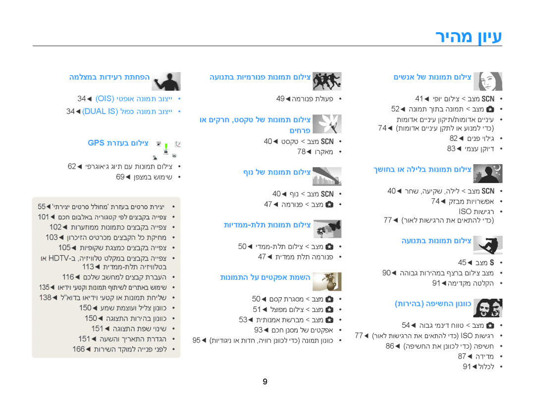 Samsung EC-WB850FBPBAE, EC-WB850FBPBIL manual ריהמ ןויע, Gps תרזעב םוליצ 