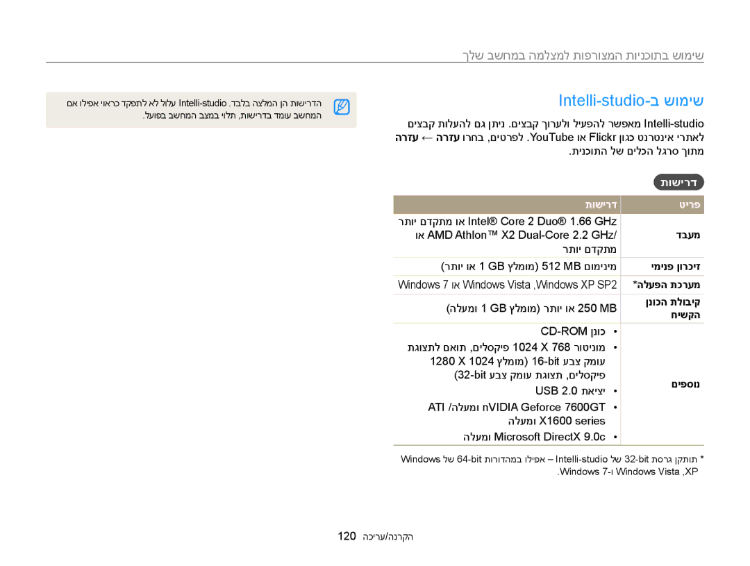 Samsung EC-WB850FBPBIL, EC-WB850FBPBAE Intelli-studio-ב שומיש, שימוש בתוכניות המצורפות למצלמה במחשב שלך, תושירד טירפ 