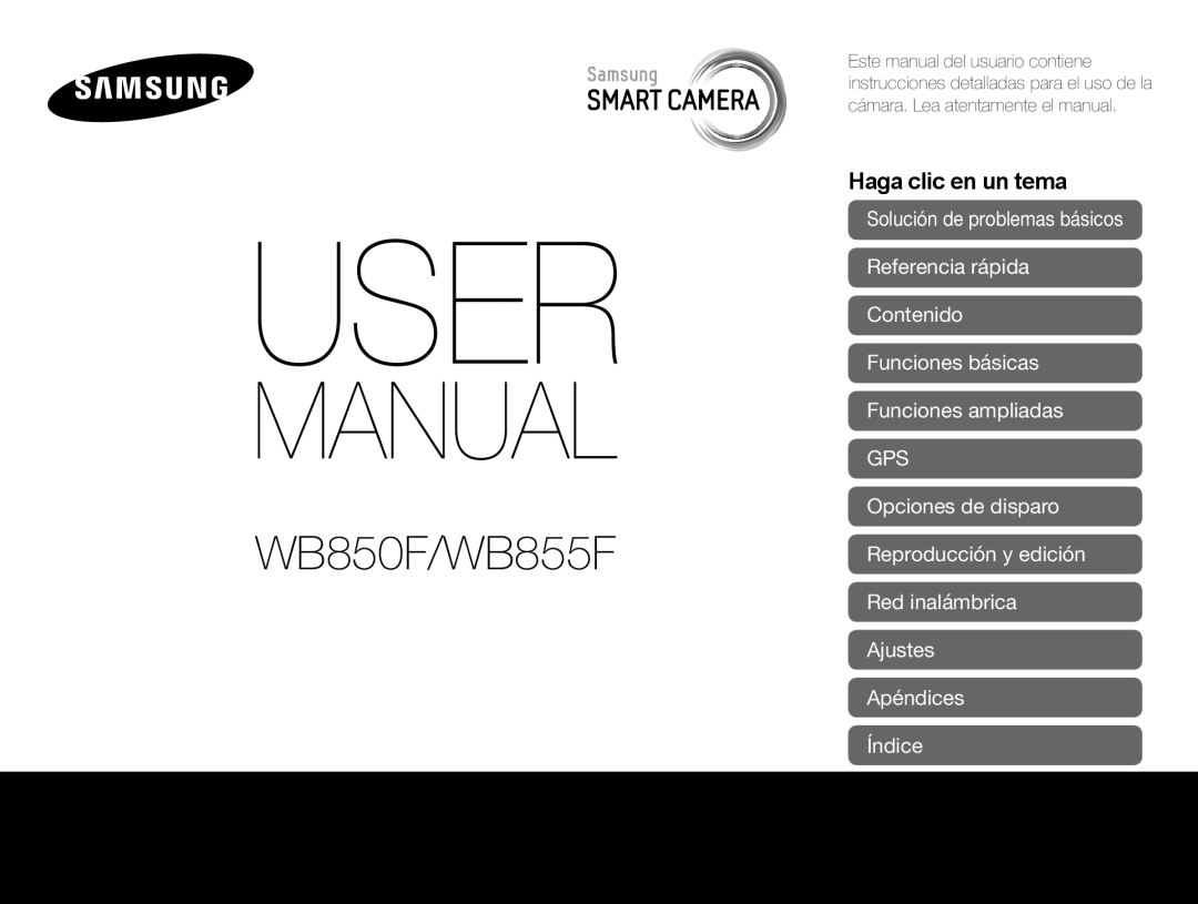 Samsung EC-WB850FBPBAE, EC-WB850FBPBE1, EC-WB850FBPBIL, EC-WB850FBPBTW manual Haga clic en un tema 