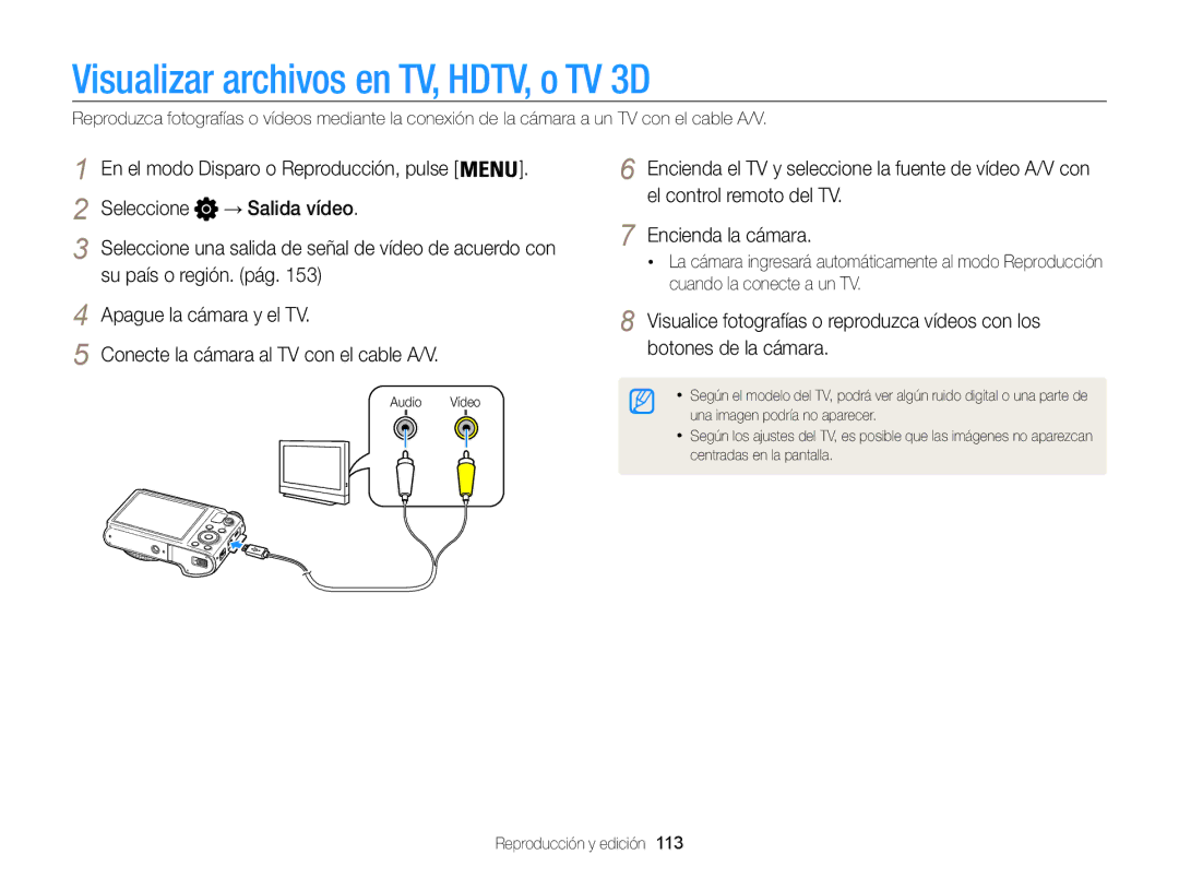 Samsung EC-WB850FBPBIL, EC-WB850FBPBE1, EC-WB850FBPBAE, EC-WB850FBPBTW manual Visualizar archivos en TV, HDTV, o TV 3D 