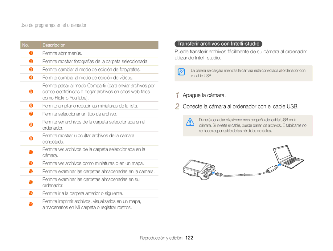 Samsung EC-WB850FBPBTW, EC-WB850FBPBE1, EC-WB850FBPBAE, EC-WB850FBPBIL manual Transferir archivos con Intelli-studio 