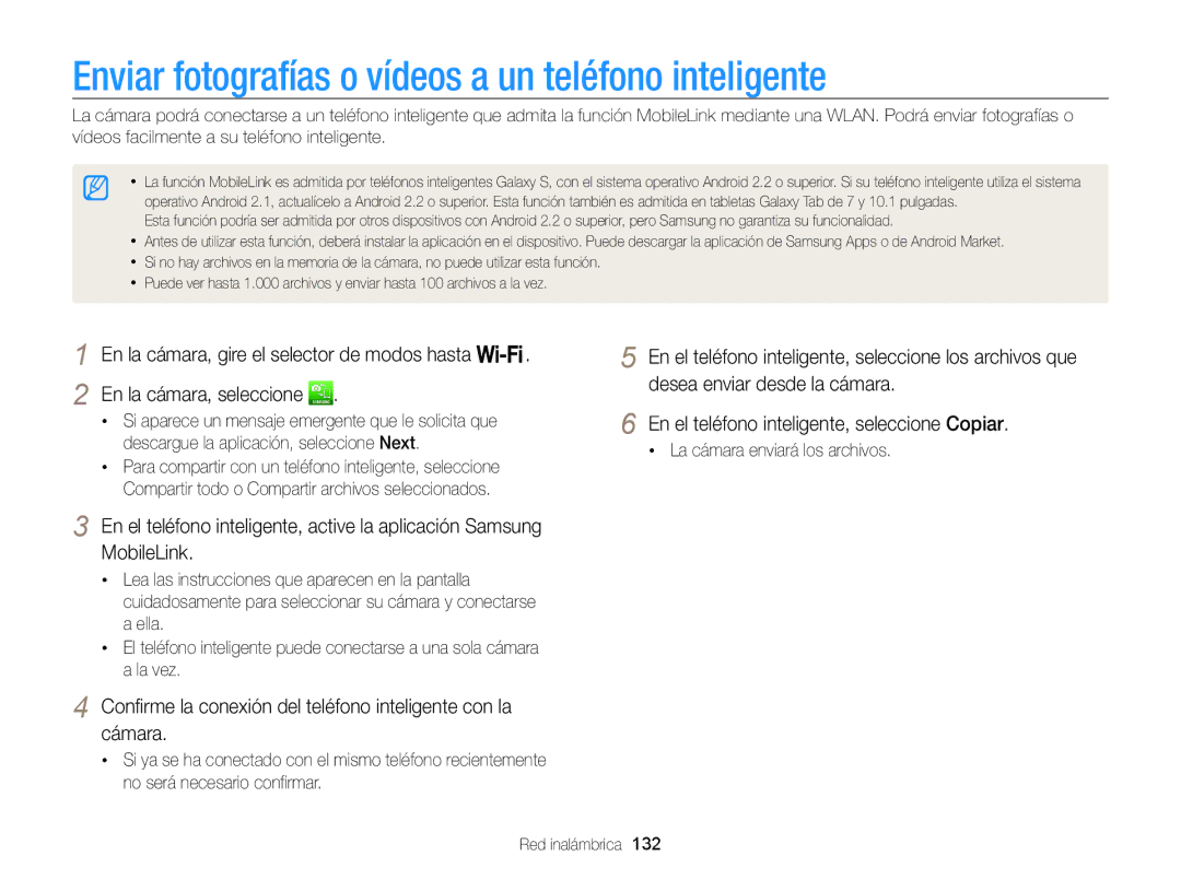 Samsung EC-WB850FBPBAE manual Enviar fotografías o vídeos a un teléfono inteligente, La cámara enviará los archivos 