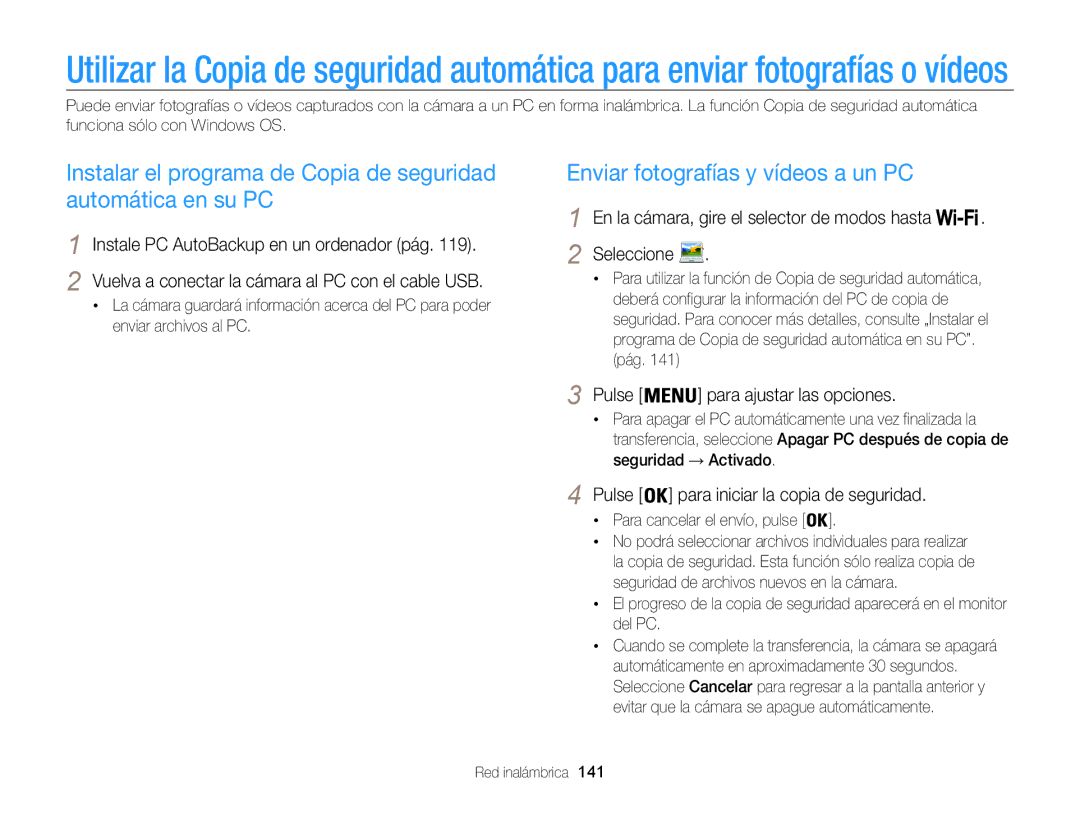 Samsung EC-WB850FBPBIL Enviar fotografías y vídeos a un PC, Pulse para ajustar las opciones, Para cancelar el envío, pulse 