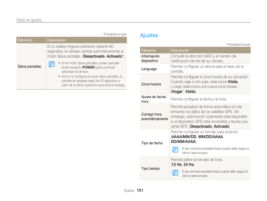 Samsung EC-WB850FBPBE1, EC-WB850FBPBAE, EC-WB850FBPBIL, EC-WB850FBPBTW manual Ajustes, Elemento 