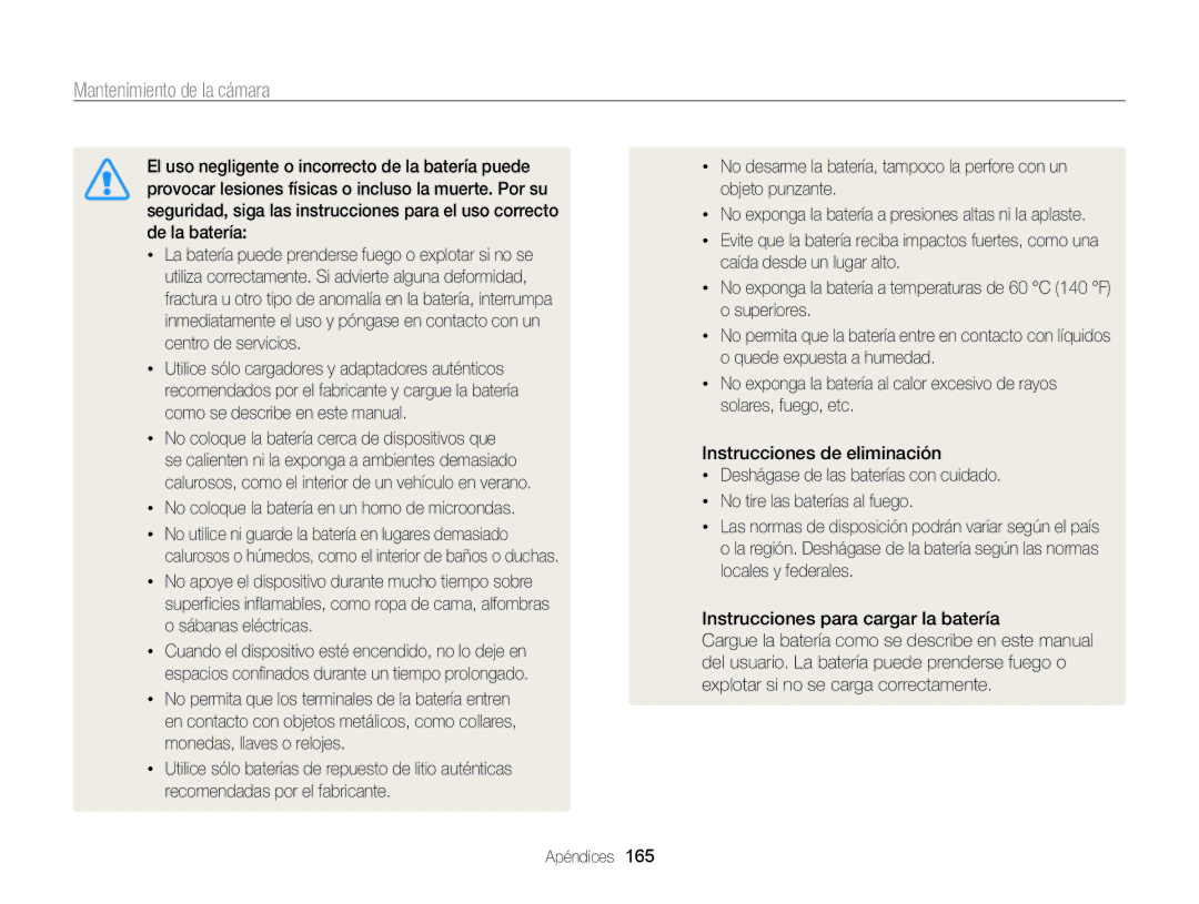 Samsung EC-WB850FBPBIL, EC-WB850FBPBE1, EC-WB850FBPBAE, EC-WB850FBPBTW manual No coloque la batería en un horno de microondas 